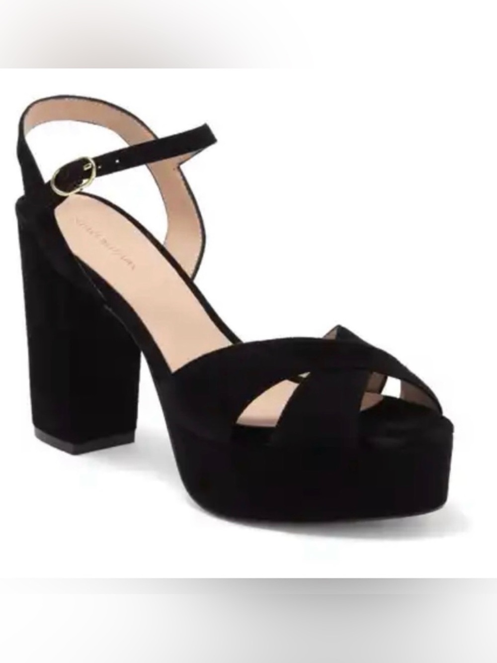 Stuart Weitzman Black Suede Crisscross Platform Sandals with Ankle Strap